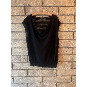 Eileen Fisher Black Sheer Crochet Sleeveless Top L